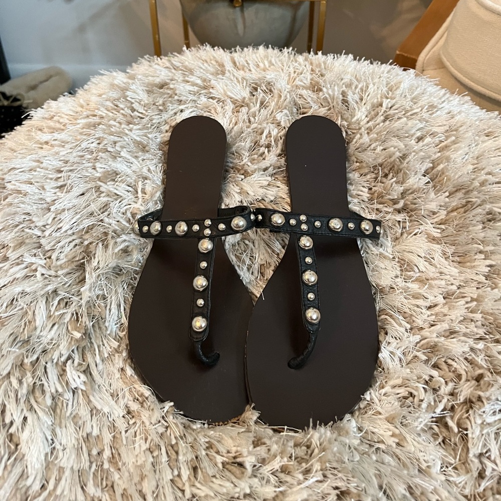 Studded leather thong sandal